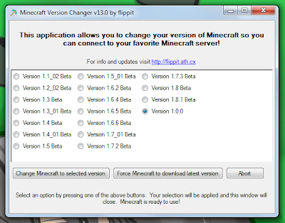 Interface do Minecraft Version Changer
